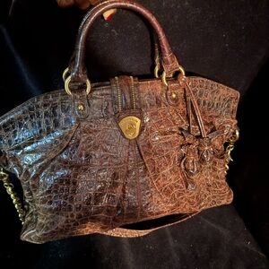 Brahmin Brown Crocodile-Embossed Satchel